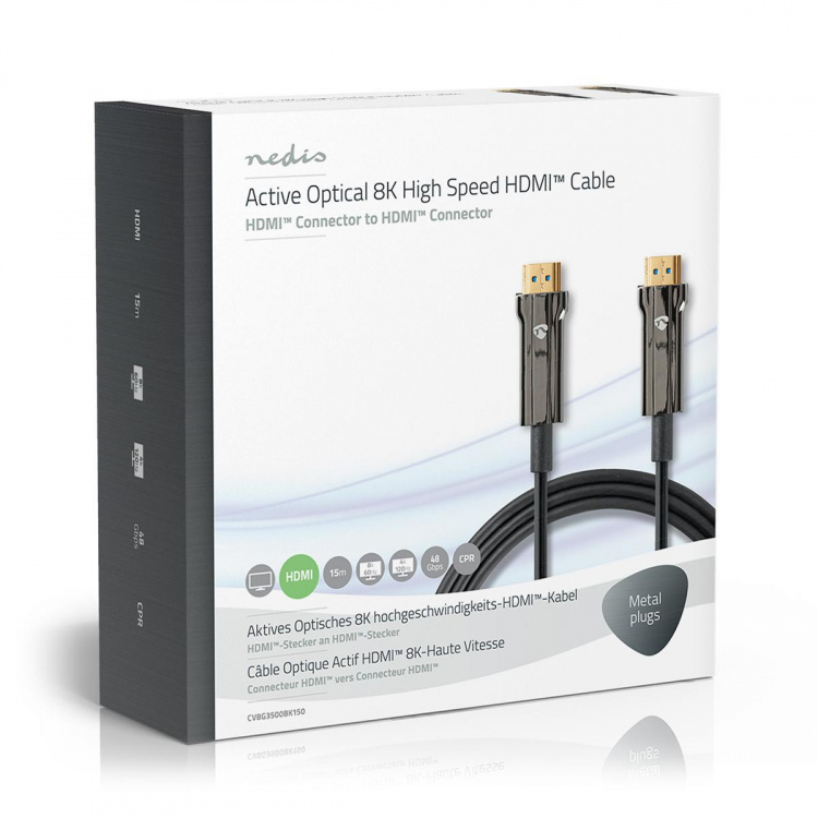 Nedis Active Optical Ultra High Speed HDMI™ Cable with Ethernet | HDMI™ Connector | HDMI™ Connector | 8K@60Hz | 48 Gbps | 15.0 m | Round | PVC | Black | Gift Box