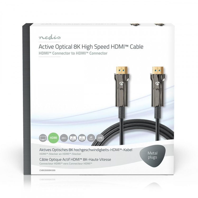 Nedis Active Optical Ultra High Speed HDMI™ Cable with Ethernet | HDMI™ Connector | HDMI™ Connector | 8K@60Hz | 48 Gbps | 20.0 m | Round | PVC | Black | Gift Box Nedis Active Optical Ultra High Speed HDMI™ Cable with Ethernet | HDMI™ Connector | HDMI™ Connector | 8K@60Hz | 48 Gbps | 20.0 m | Round | PVC | Black | Gift Box