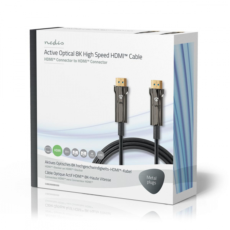 Nedis Active Optical Ultra High Speed HDMI™ Cable with Ethernet | HDMI™ Connector | HDMI™ Connector | 8K@60Hz | 48 Gbps | 20.0 m | Round | PVC | Black | Gift Box Nedis Active Optical Ultra High Speed HDMI™ Cable with Ethernet | HDMI™ Connector | HDMI™ Connector | 8K@60Hz | 48 Gbps | 20.0 m | Round | PVC | Black | Gift Box