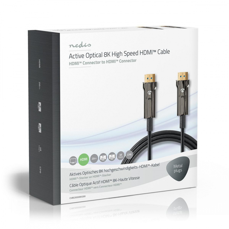 Nedis Active Optical Ultra High Speed HDMI™ Cable with Ethernet | HDMI™ Connector | HDMI™ Connector | 8K@60Hz | 48 Gbps | 20.0 m | Round | PVC | Black | Gift Box Nedis Active Optical Ultra High Speed HDMI™ Cable with Ethernet | HDMI™ Connector | HDMI™ Connector | 8K@60Hz | 48 Gbps | 20.0 m | Round | PVC | Black | Gift Box