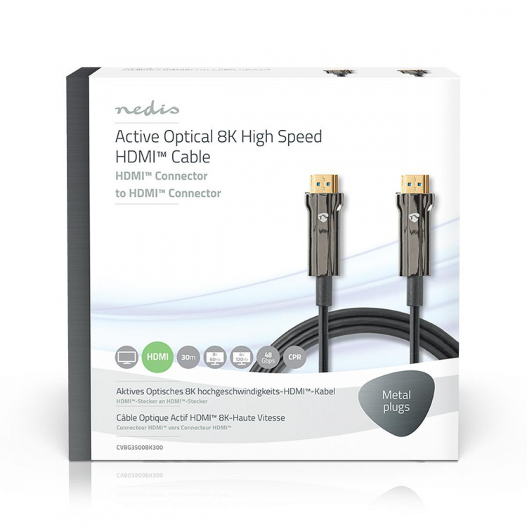 Nedis Active Optical Ultra High Speed HDMI™ Cable with Ethernet | HDMI™ Connector | HDMI™ Connector | 8K@60Hz | 48 Gbps | 30.0 m | Round | PVC | Black | Gift Box Nedis Active Optical Ultra High Speed HDMI™ Cable with Ethernet | HDMI™ Connector | HDMI™ Connector | 8K@60Hz | 48 Gbps | 30.0 m | Round | PVC | Black | Gift Box