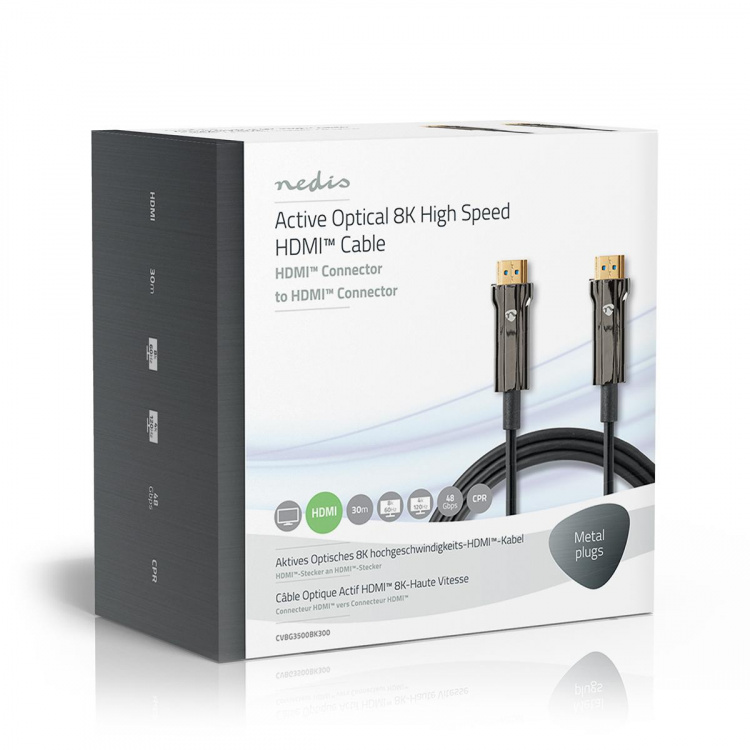 Nedis Active Optical Ultra High Speed HDMI™ Cable with Ethernet | HDMI™ Connector | HDMI™ Connector | 8K@60Hz | 48 Gbps | 30.0 m | Round | PVC | Black | Gift Box Nedis Active Optical Ultra High Speed HDMI™ Cable with Ethernet | HDMI™ Connector | HDMI™ Connector | 8K@60Hz | 48 Gbps | 30.0 m | Round | PVC | Black | Gift Box