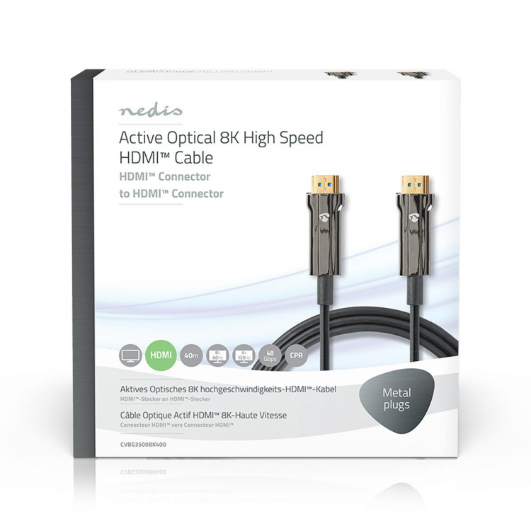 Nedis Active Optical Ultra High Speed HDMI™ Cable with Ethernet | HDMI™ Connector | HDMI™ Connector | 8K@60Hz | 48 Gbps | 40.0 m | Round | PVC | Black | Gift Box Nedis Active Optical Ultra High Speed HDMI™ Cable with Ethernet | HDMI™ Connector | HDMI™ Connector | 8K@60Hz | 48 Gbps | 40.0 m | Round | PVC | Black | Gift Box