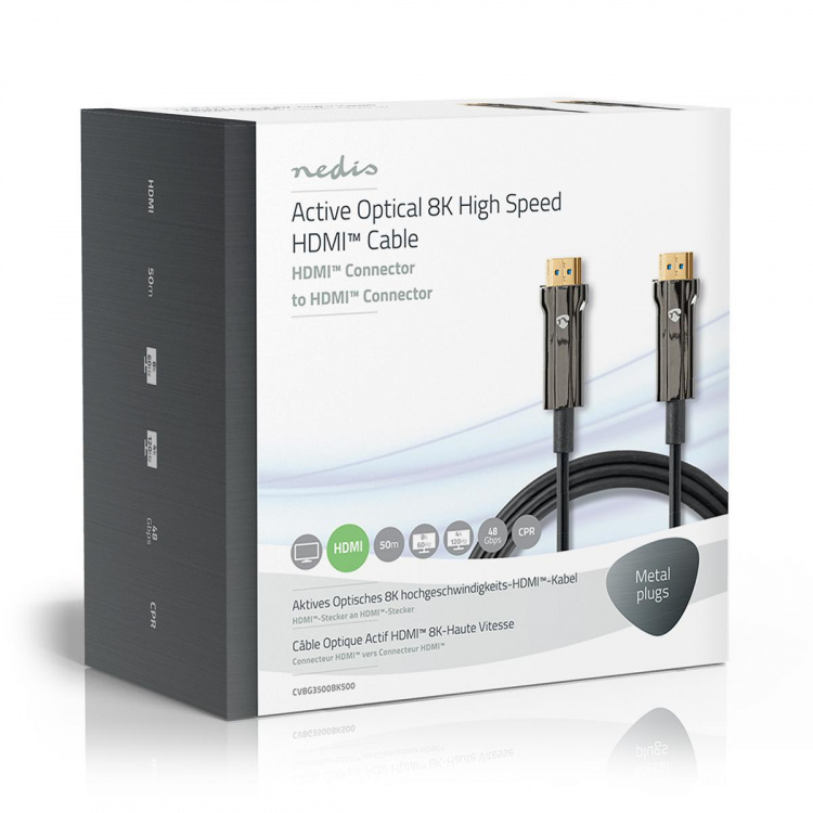 Nedis Active Optical Ultra High Speed HDMI™ Cable with Ethernet | HDMI™ Connector | HDMI™ Connector | 8K@60Hz | 48 Gbps | 50.0 m | Round | PVC | Black | Gift Box Nedis Active Optical Ultra High Speed HDMI™ Cable with Ethernet | HDMI™ Connector | HDMI™ Connector | 8K@60Hz | 48 Gbps | 50.0 m | Round | PVC | Black | Gift Box