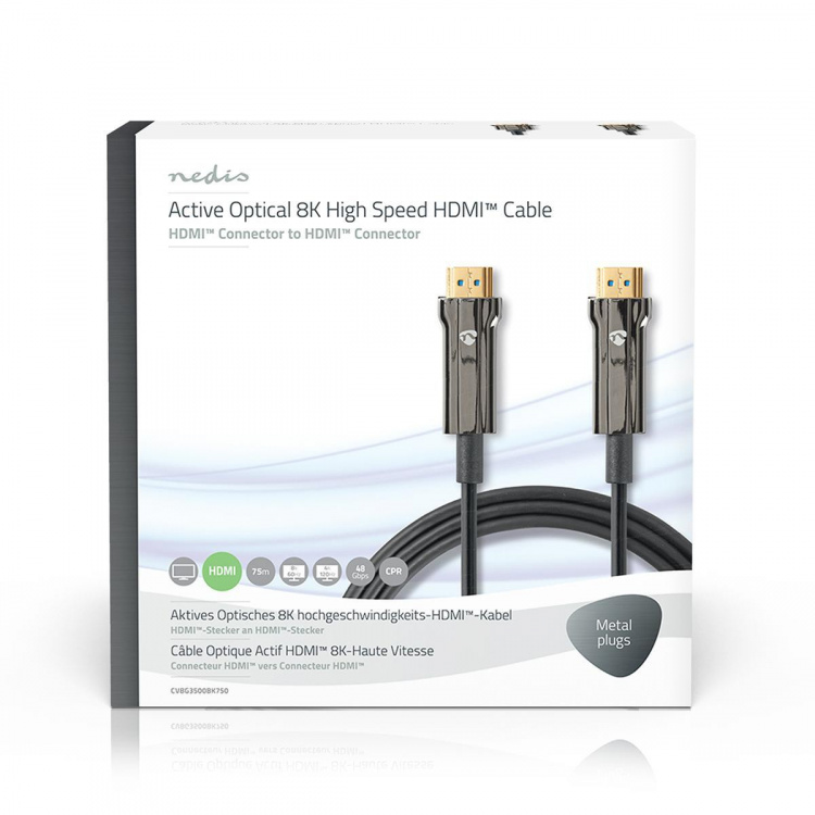 Nedis Active Optical Ultra High Speed HDMI™ Cable with Ethernet | HDMI™ Connector | HDMI™ Connector | 8K@60Hz | 48 Gbps | 75.0 m | Round | PVC | Black | Gift Box Nedis Active Optical Ultra High Speed HDMI™ Cable with Ethernet | HDMI™ Connector | HDMI™ Connector | 8K@60Hz | 48 Gbps | 75.0 m | Round | PVC | Black | Gift Box