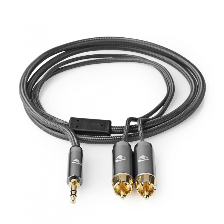 Nedis Stereo Audio Cable | 3.5 mm Male | 2x RCA Male | Gold Plated | 1.00 m | Round | Grey / Gun Metal Grey | Cover Window Box Nedis Stereo Audio Cable | 3.5 mm Male | 2x RCA Male | Gold Plated | 1.00 m | Round | Grey / Gun Metal Grey | Cover Window Box