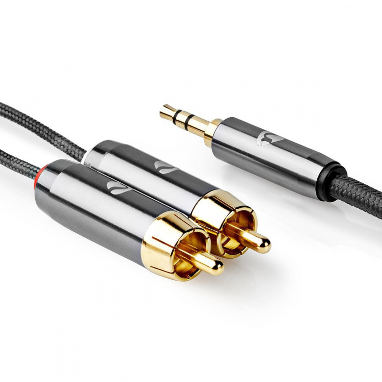 Nedis Stereo Audio Cable | 3.5 mm Male | 2x RCA Male | Gold Plated | 1.00 m | Round | Grey / Gun Metal Grey | Cover Window Box Nedis Stereo Audio Cable | 3.5 mm Male | 2x RCA Male | Gold Plated | 1.00 m | Round | Grey / Gun Metal Grey | Cover Window Box