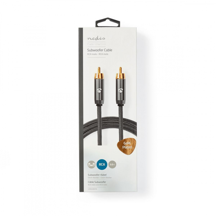 Nedis Subwoofer Cable | RCA Male | RCA Male | Gold Plated | 3.00 m | Round | 4.5 mm | Anthracite / Gun Metal Grey | Cover Box