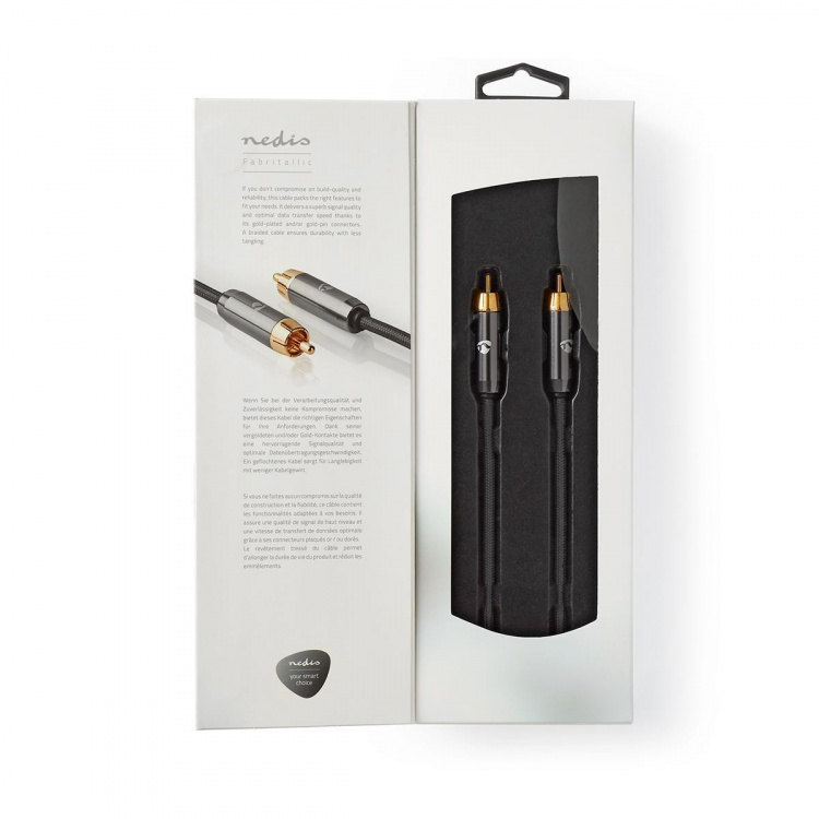 Nedis Subwoofer Cable | RCA Male | RCA Male | Gold Plated | 3.00 m | Round | 4.5 mm | Anthracite / Gun Metal Grey | Cover Box