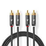 Nedis Stereo Audio Cable | 2x RCA Male | 2x RCA Male | Gold Plated | 1.00 m | Round | Grey / Gun Metal Grey | Cover Window Box Nedis Stereo Audio Cable | 2x RCA Male | 2x RCA Male | Gold Plated | 1.00 m | Round | Grey / Gun Metal Grey | Cover Window Box