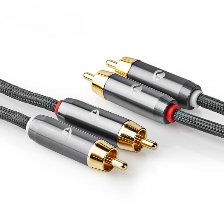 Nedis Stereo Audio Cable | 2x RCA Male | 2x RCA Male | Gold Plated | 1.00 m | Round | Grey / Gun Metal Grey | Cover Window Box Nedis Stereo Audio Cable | 2x RCA Male | 2x RCA Male | Gold Plated | 1.00 m | Round | Grey / Gun Metal Grey | Cover Window Box