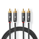 Nedis Stereo Audio Cable | 2x RCA Male | 2x RCA Male | Gold Plated | 5.00 m | Round | Grey / Gun Metal Grey | Cover Window Box Nedis Stereo Audio Cable | 2x RCA Male | 2x RCA Male | Gold Plated | 5.00 m | Round | Grey / Gun Metal Grey | Cover Window Box