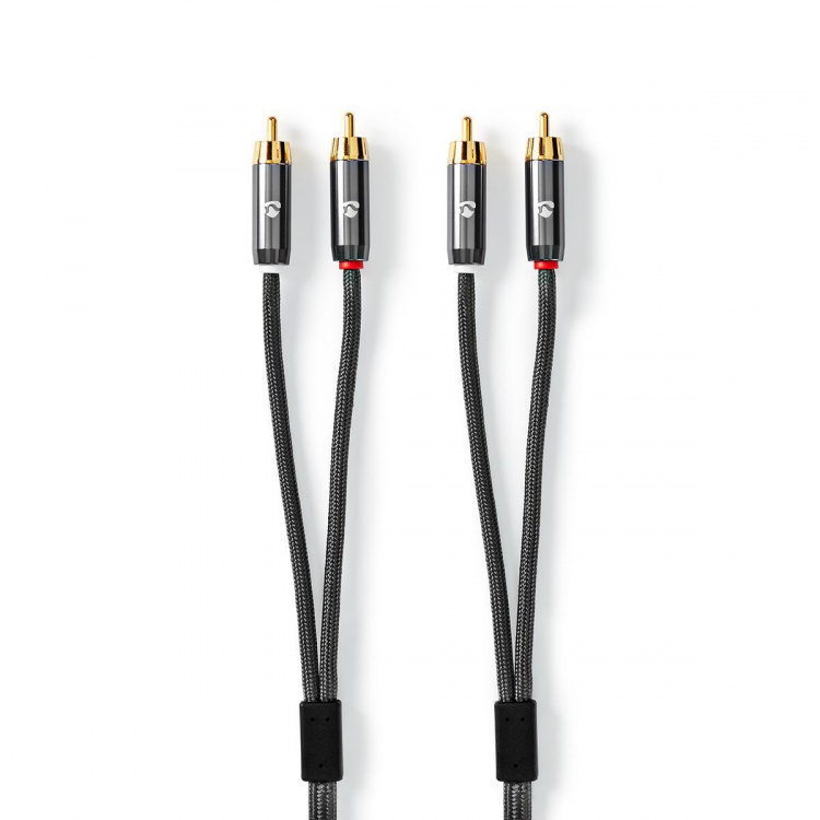 Nedis Stereo Audio Cable | 2x RCA Male | 2x RCA Male | Gold Plated | 5.00 m | Round | Grey / Gun Metal Grey | Cover Window Box Nedis Stereo Audio Cable | 2x RCA Male | 2x RCA Male | Gold Plated | 5.00 m | Round | Grey / Gun Metal Grey | Cover Window Box