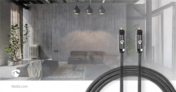 Nedis Optical Audio Cable | TosLink Male | TosLink Male | 1.00 m | Round | Cotton | Gun Metal Grey | Cover Window Box Nedis Optical Audio Cable | TosLink Male | TosLink Male | 1.00 m | Round | Cotton | Gun Metal Grey | Cover Window Box