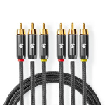 Nedis Composite Video Cable | 3x RCA Male | 3x RCA Male | Gold Plated | 480p | 2.00 m | Round | Cotton | Anthracite / Gun Metal Grey | Cover Window Box