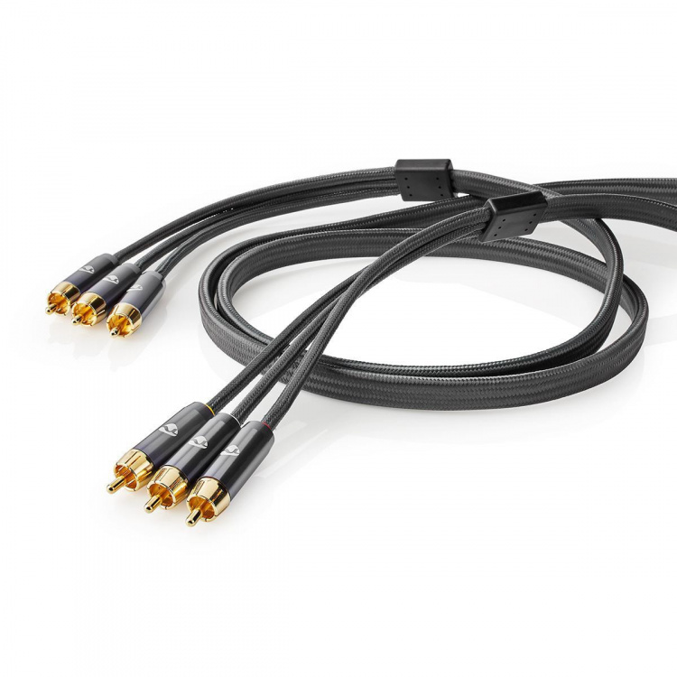 Nedis Composite Video Cable | 3x RCA Male | 3x RCA Male | Gold Plated | 480p | 2.00 m | Round | Cotton | Anthracite / Gun Metal Grey | Cover Window Box