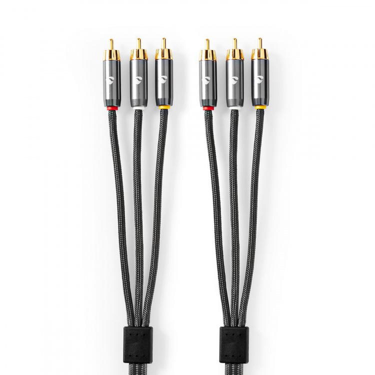 Nedis Composite Video Cable | 3x RCA Male | 3x RCA Male | Gold Plated | 480p | 2.00 m | Round | Cotton | Anthracite / Gun Metal Grey | Cover Window Box