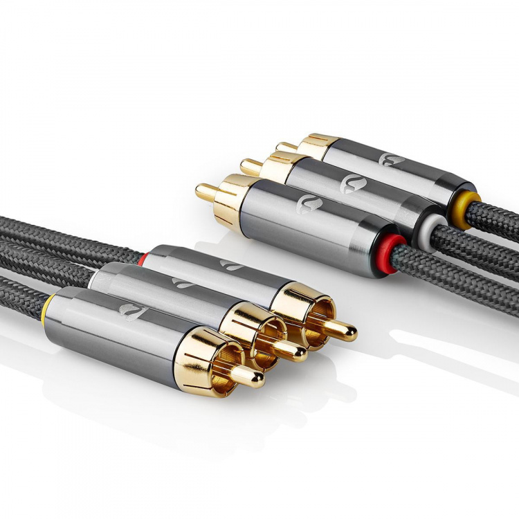 Nedis Composite Video Cable | 3x RCA Male | 3x RCA Male | Gold Plated | 480p | 2.00 m | Round | Cotton | Anthracite / Gun Metal Grey | Cover Window Box