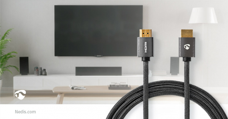 Nedis High Speed HDMI™ Cable with Ethernet | HDMI™ Connector | HDMI™ Connector | 4K@60Hz | ARC | 18 Gbps | 1.00 m | Round | Cotton | Gun Metal Grey | Cover Window Box Nedis High Speed HDMI™ Cable with Ethernet | HDMI™ Connector | HDMI™ Connector | 4K@60Hz | ARC | 18 Gbps | 1.00 m | Round | Cotton | Gun Metal Grey | Cover Window Box