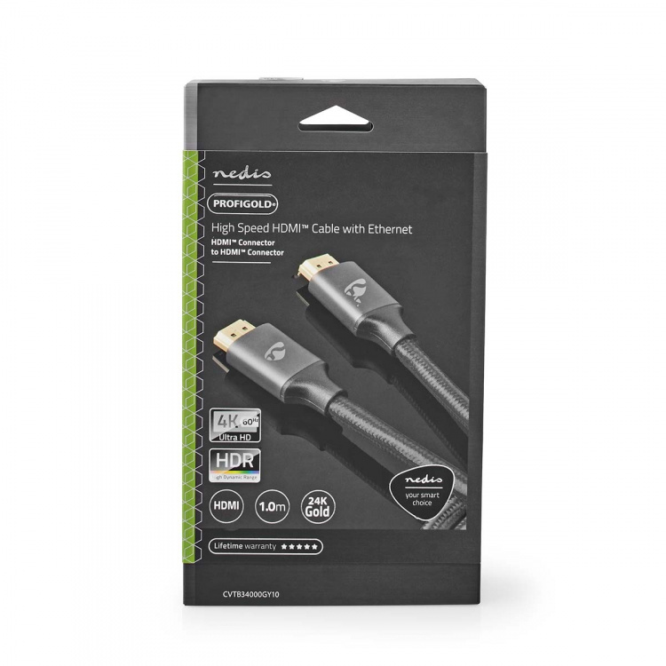 Nedis High Speed HDMI™ Cable with Ethernet | HDMI™ Connector | HDMI™ Connector | 4K@60Hz | ARC | 18 Gbps | 1.00 m | Round | Cotton | Gun Metal Grey | Cover Window Box Nedis High Speed HDMI™ Cable with Ethernet | HDMI™ Connector | HDMI™ Connector | 4K@60Hz | ARC | 18 Gbps | 1.00 m | Round | Cotton | Gun Metal Grey | Cover Window Box