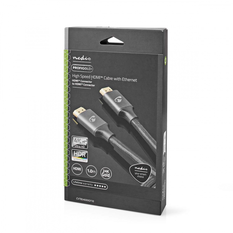 Nedis High Speed HDMI™ Cable with Ethernet | HDMI™ Connector | HDMI™ Connector | 4K@60Hz | ARC | 18 Gbps | 1.00 m | Round | Cotton | Gun Metal Grey | Cover Window Box Nedis High Speed HDMI™ Cable with Ethernet | HDMI™ Connector | HDMI™ Connector | 4K@60Hz | ARC | 18 Gbps | 1.00 m | Round | Cotton | Gun Metal Grey | Cover Window Box