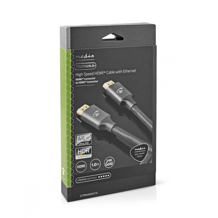 Nedis High Speed HDMI™ Cable with Ethernet | HDMI™ Connector | HDMI™ Connector | 4K@60Hz | ARC | 18 Gbps | 1.00 m | Round | Cotton | Gun Metal Grey | Cover Window Box Nedis High Speed HDMI™ Cable with Ethernet | HDMI™ Connector | HDMI™ Connector | 4K@60Hz | ARC | 18 Gbps | 1.00 m | Round | Cotton | Gun Metal Grey | Cover Window Box