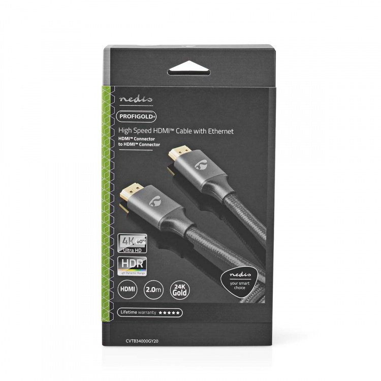 Nedis High Speed HDMI™ Cable with Ethernet | HDMI™ Connector | HDMI™ Connector | 4K@60Hz | ARC | 18 Gbps | 2.00 m | Round | Cotton | Gun Metal Grey | Cover Window Box Nedis High Speed HDMI™ Cable with Ethernet | HDMI™ Connector | HDMI™ Connector | 4K@60Hz | ARC | 18 Gbps | 2.00 m | Round | Cotton | Gun Metal Grey | Cover Window Box