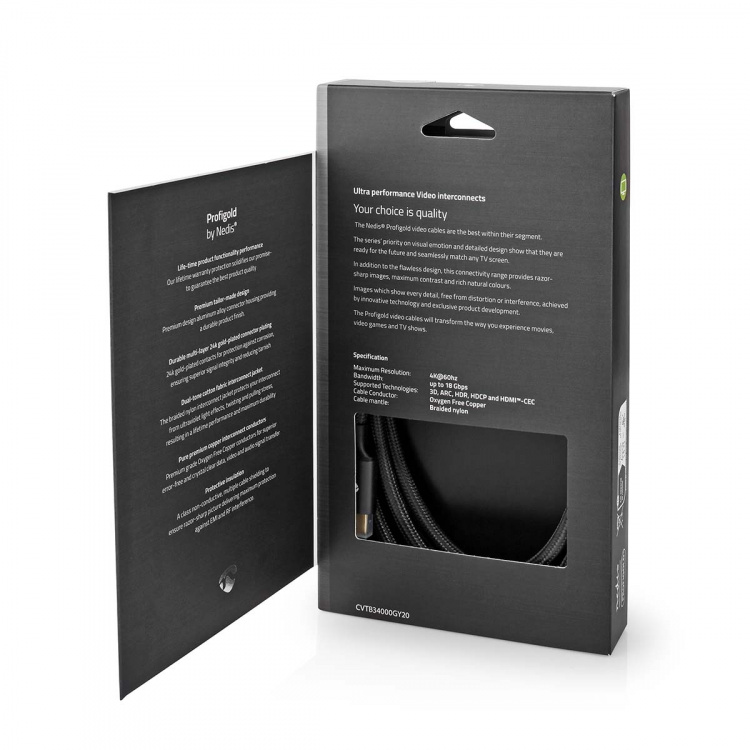 Nedis High Speed HDMI™ Cable with Ethernet | HDMI™ Connector | HDMI™ Connector | 4K@60Hz | ARC | 18 Gbps | 2.00 m | Round | Cotton | Gun Metal Grey | Cover Window Box Nedis High Speed HDMI™ Cable with Ethernet | HDMI™ Connector | HDMI™ Connector | 4K@60Hz | ARC | 18 Gbps | 2.00 m | Round | Cotton | Gun Metal Grey | Cover Window Box