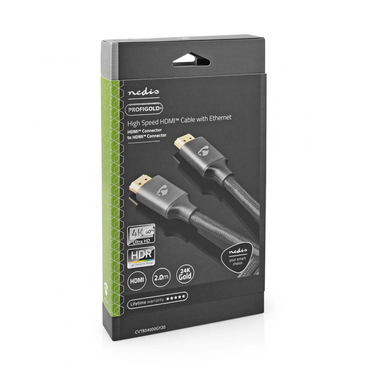 Nedis High Speed HDMI™ Cable with Ethernet | HDMI™ Connector | HDMI™ Connector | 4K@60Hz | ARC | 18 Gbps | 2.00 m | Round | Cotton | Gun Metal Grey | Cover Window Box Nedis High Speed HDMI™ Cable with Ethernet | HDMI™ Connector | HDMI™ Connector | 4K@60Hz | ARC | 18 Gbps | 2.00 m | Round | Cotton | Gun Metal Grey | Cover Window Box