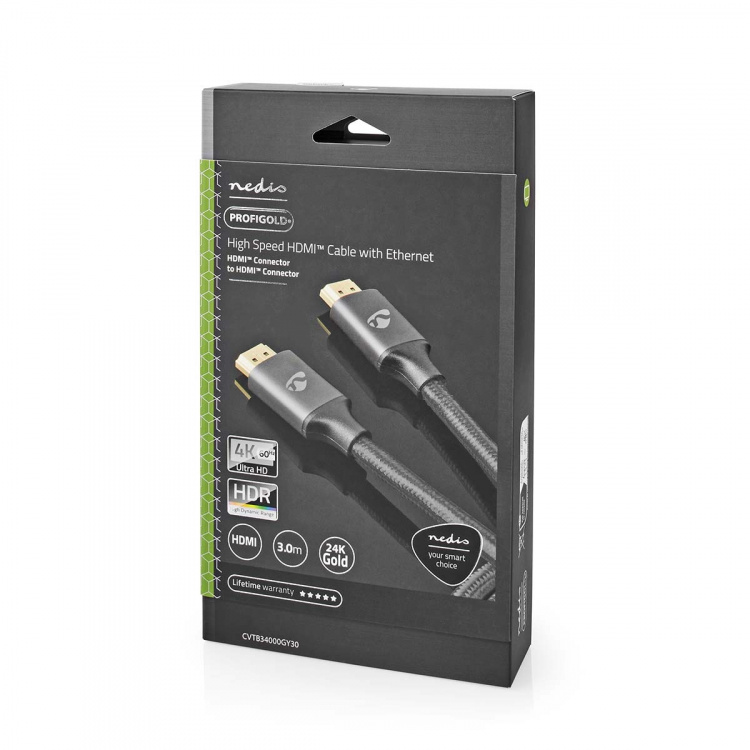 Nedis High Speed HDMI™ Cable with Ethernet | HDMI™ Connector | HDMI™ Connector | 4K@60Hz | ARC | 18 Gbps | 3.00 m | Round | Cotton | Gun Metal Grey | Cover Window Box