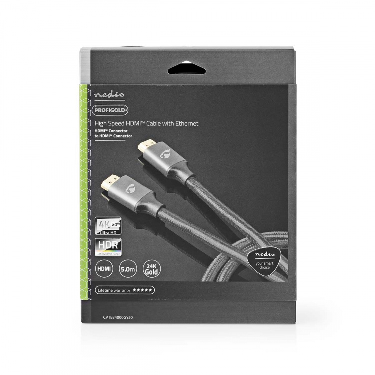 Nedis High Speed HDMI™ Cable with Ethernet | HDMI™ Connector | HDMI™ Connector | 4K@60Hz | ARC | 18 Gbps | 5.00 m | Round | Cotton | Gun Metal Grey | Cover Window Box Nedis High Speed HDMI™ Cable with Ethernet | HDMI™ Connector | HDMI™ Connector | 4K@60Hz | ARC | 18 Gbps | 5.00 m | Round | Cotton | Gun Metal Grey | Cover Window Box