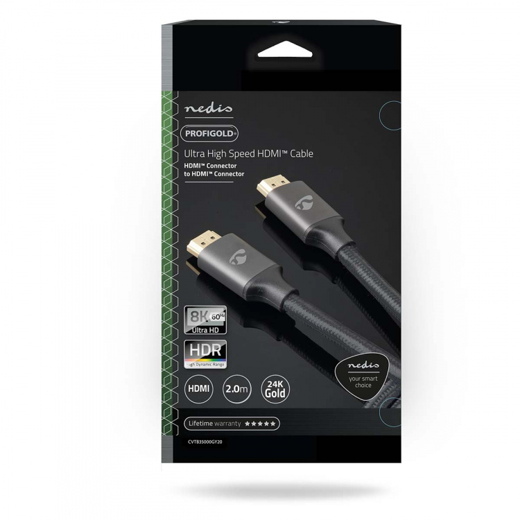Nedis Ultra High Speed HDMI™ Cable | HDMI™ Connector | HDMI™ Connector | 8K@60Hz | 48 Gbps | 2.00 m | Round | 6.3 mm | Gun Metal Grey | Cover Window Box Nedis Ultra High Speed HDMI™ Cable | HDMI™ Connector | HDMI™ Connector | 8K@60Hz | 48 Gbps | 2.00 m | Round | 6.3 mm | Gun Metal Grey | Cover Window Box