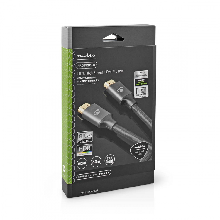 Nedis Ultra High Speed HDMI™ Cable | HDMI™ Connector | HDMI™ Connector | 8K@60Hz | 48 Gbps | 2.00 m | Round | 6.3 mm | Gun Metal Grey | Cover Window Box Nedis Ultra High Speed HDMI™ Cable | HDMI™ Connector | HDMI™ Connector | 8K@60Hz | 48 Gbps | 2.00 m | Round | 6.3 mm | Gun Metal Grey | Cover Window Box