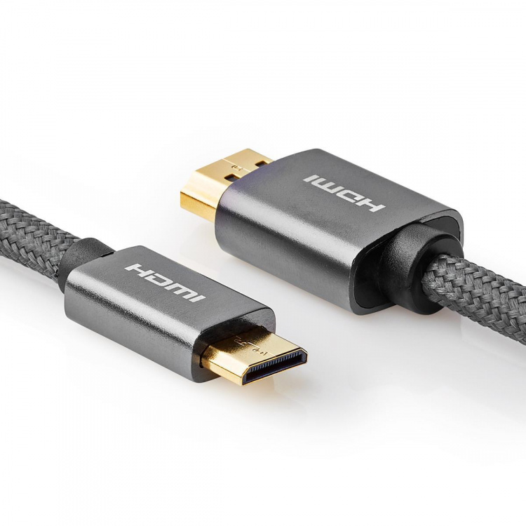 Nedis High Speed HDMI™ Cable with Ethernet | HDMI™ Connector | HDMI™ Mini Connector | 4K@60Hz | 18 Gbps | 2.00 m | Round | Cotton | Anthracite / Gun Metal Grey | Cover Window Box Nedis High Speed HDMI™ Cable with Ethernet | HDMI™ Connector | HDMI™ Mini Connector | 4K@60Hz | 18 Gbps | 2.00 m | Round | Cotton | Anthracite / Gun Metal Grey | Cover Window Box