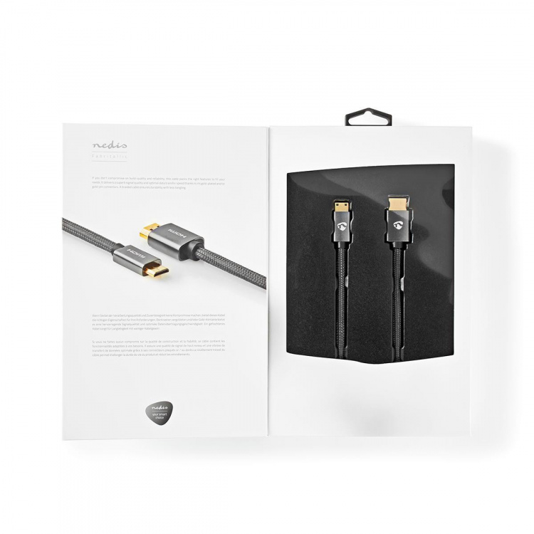Nedis High Speed HDMI™ Cable with Ethernet | HDMI™ Connector | HDMI™ Mini Connector | 4K@60Hz | 18 Gbps | 2.00 m | Round | Cotton | Anthracite / Gun Metal Grey | Cover Window Box Nedis High Speed HDMI™ Cable with Ethernet | HDMI™ Connector | HDMI™ Mini Connector | 4K@60Hz | 18 Gbps | 2.00 m | Round | Cotton | Anthracite / Gun Metal Grey | Cover Window Box