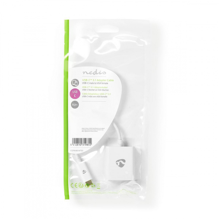 Nedis USB Adapter | USB 3.2 Gen 1 | USB-C™ Male | VGA Female | 5 Gbps | 0.20 m | Round | Nickel Plated | PVC | White | Polybag