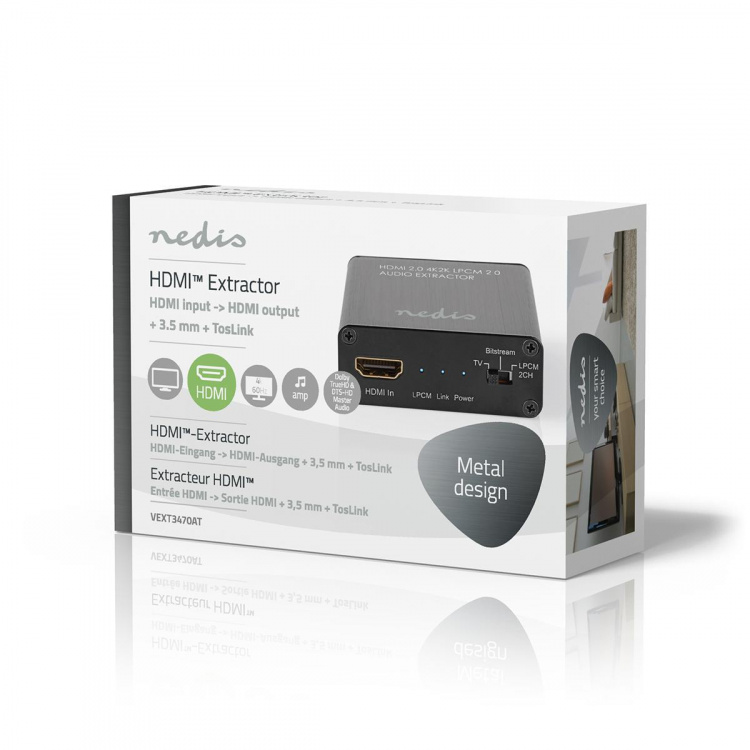 Nedis HDMI™ Extractor | HDMI™ Input | TosLink Female / 1x 3.5 mm / 1x HDMI™ Output | Maximum resolution: 4K@60Hz | 18 Gbps | Metal | Anthracite | Gift Box Nedis HDMI™ Extractor | HDMI™ Input | TosLink Female / 1x 3.5 mm / 1x HDMI™ Output | Maximum resolution: 4K@60Hz | 18 Gbps | Metal | Anthracite | Gift Box
