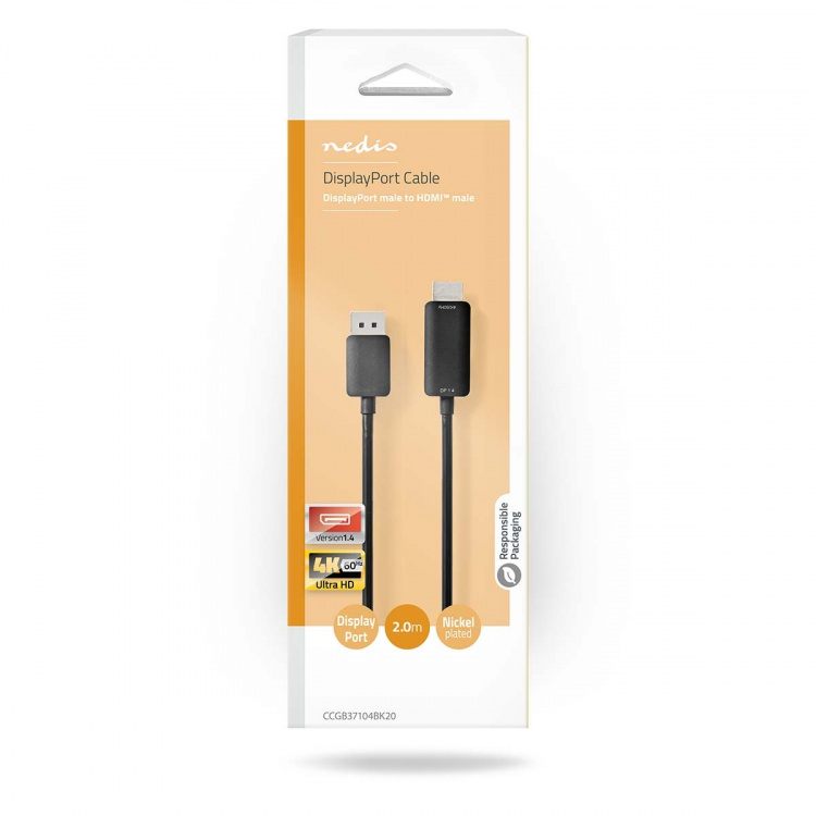 Nedis DisplayPort Cable | DisplayPort Male | HDMI™ Connector | 4K@60Hz | Nickel Plated | 2.00 m | Round | PVC | Black | Box Nedis DisplayPort Cable | DisplayPort Male | HDMI™ Connector | 4K@60Hz | Nickel Plated | 2.00 m | Round | PVC | Black | Box