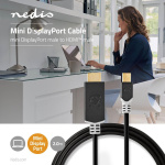 Nedis Mini DisplayPort Cable | DisplayPort 1.4 | Mini DisplayPort Male | HDMI™ Connector | 48 Gbps | Gold Plated | 2.00 m | Round | PVC | Anthracite | Polybag