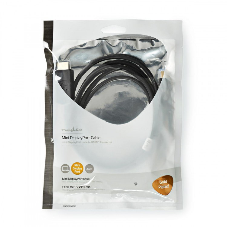 Nedis Mini DisplayPort Cable | DisplayPort 1.4 | Mini DisplayPort Male | HDMI™ Connector | 48 Gbps | Gold Plated | 2.00 m | Round | PVC | Anthracite | Polybag