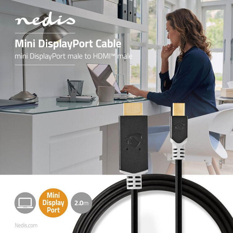 Nedis Mini DisplayPort Cable | DisplayPort 1.4 | Mini DisplayPort Male | HDMI™ Connector | 48 Gbps | Gold Plated | 2.00 m | Round | PVC | Anthracite | Window Box