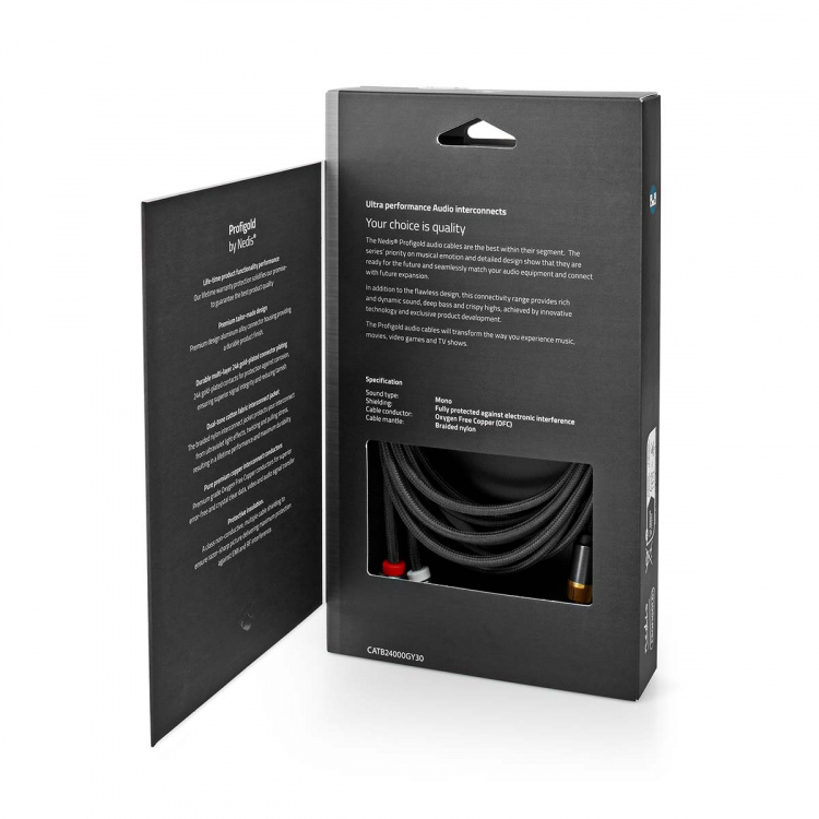 Nedis Subwoofer Cable | RCA Male | 2x RCA Male | Gold Plated | 3.00 m | Round | 4.5 mm | Grey / Gun Metal Grey | Cover Window Box