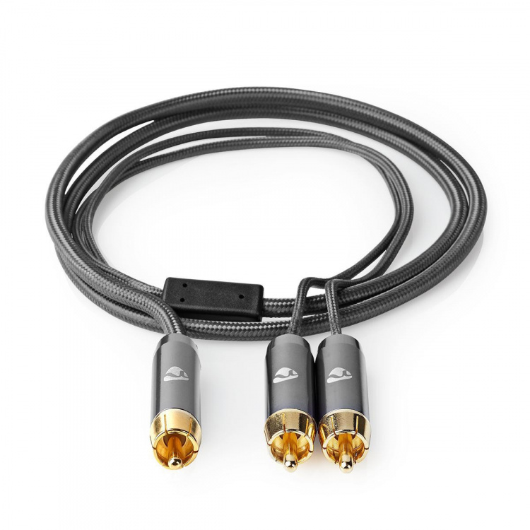 Nedis Subwoofer Cable | RCA Male | 2x RCA Male | Gold Plated | 3.00 m | Round | 4.5 mm | Grey / Gun Metal Grey | Cover Window Box