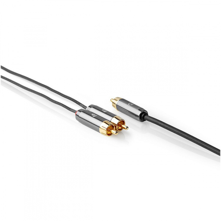 Nedis Subwoofer Cable | RCA Male | 2x RCA Male | Gold Plated | 3.00 m | Round | 4.5 mm | Grey / Gun Metal Grey | Cover Window Box