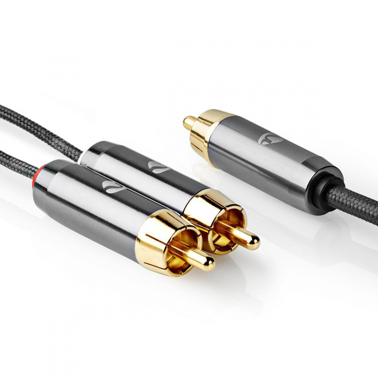 Nedis Subwoofer Cable | RCA Male | 2x RCA Male | Gold Plated | 3.00 m | Round | 4.5 mm | Grey / Gun Metal Grey | Cover Window Box