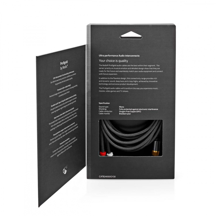 Nedis Subwoofer Cable | RCA Male | 2x RCA Male | Gold Plated | 3.00 m | Round | 4.5 mm | Grey / Gun Metal Grey | Cover Window Box