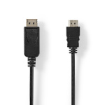 Nedis DisplayPort Cable | DisplayPort Male | HDMI™ Male | 4K@30Hz | Nickel Plated | 2.00 m | Round | PVC | Black | Tag Nedis DisplayPort Cable | DisplayPort Male | HDMI™ Male | 4K@30Hz | Nickel Plated | 2.00 m | Round | PVC | Black | Tag