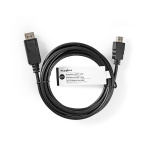 Nedis DisplayPort Cable | DisplayPort Male | HDMI™ Male | 4K@30Hz | Nickel Plated | 2.00 m | Round | PVC | Black | Tag Nedis DisplayPort Cable | DisplayPort Male | HDMI™ Male | 4K@30Hz | Nickel Plated | 2.00 m | Round | PVC | Black | Tag
