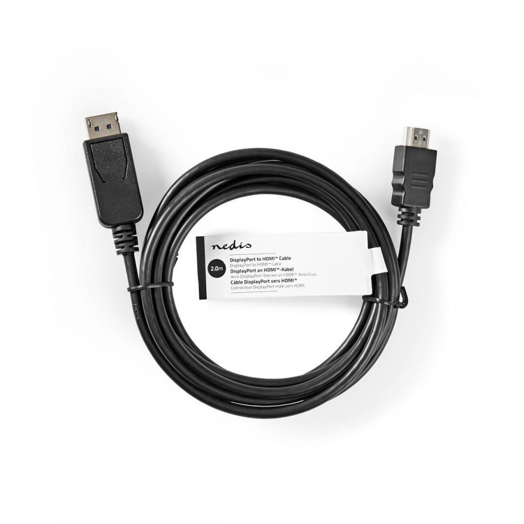 Nedis DisplayPort Cable | DisplayPort Male | HDMI™ Male | 4K@30Hz | Nickel Plated | 2.00 m | Round | PVC | Black | Tag Nedis DisplayPort Cable | DisplayPort Male | HDMI™ Male | 4K@30Hz | Nickel Plated | 2.00 m | Round | PVC | Black | Tag