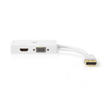 Nedis DisplayPort Adapter | Mini DisplayPort Male | DVI-D 24+1-Pin Female / HDMI™ Output / VGA Female | 4K@60Hz | Gold Plated | Switchable | 0.20 m | Round | ABS | ABS | White | Polybag